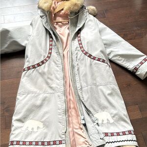 Women's Gray Hooded Coat with Bear Design